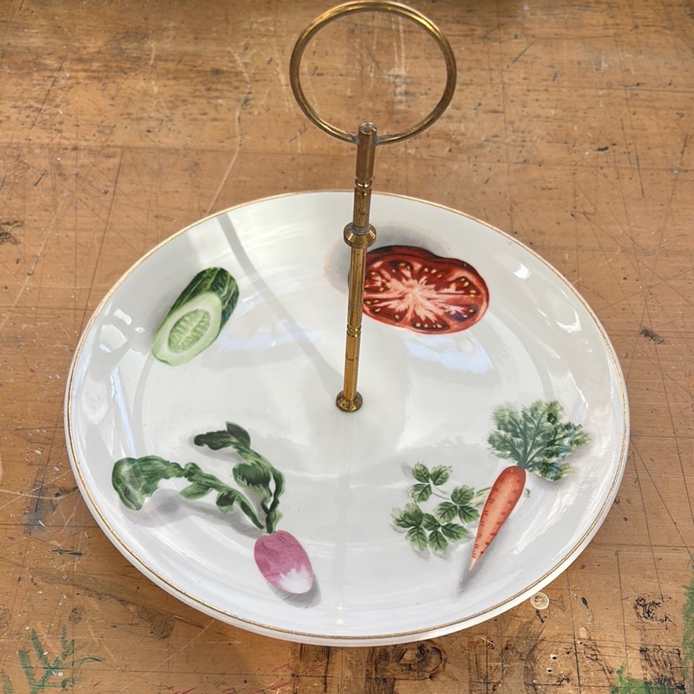 Elegant White Serving Tray with Gold Tone Handle